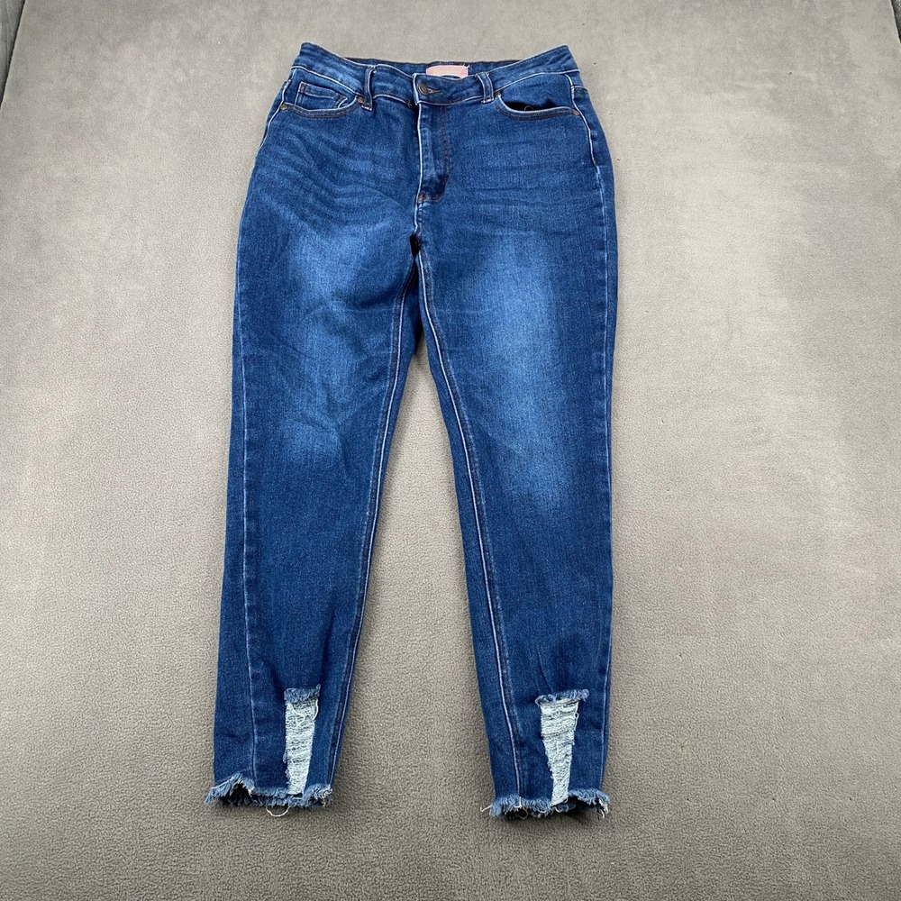 Bamboo Original Denim Womens High Rise Distressed Step Hem Skinny Jeans Blue 15
